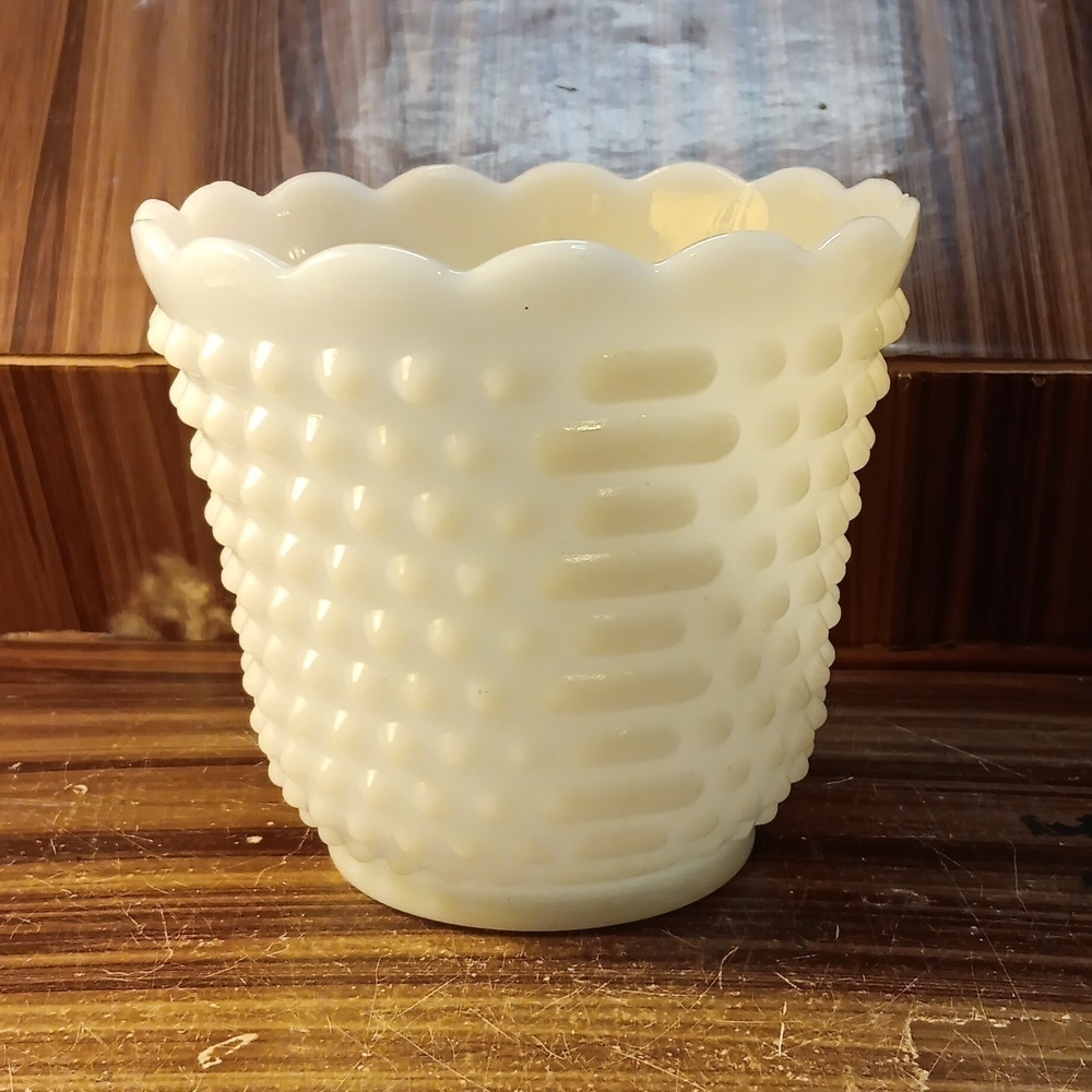 Vintage Fire-King oven Ware milk glass hobnail planter